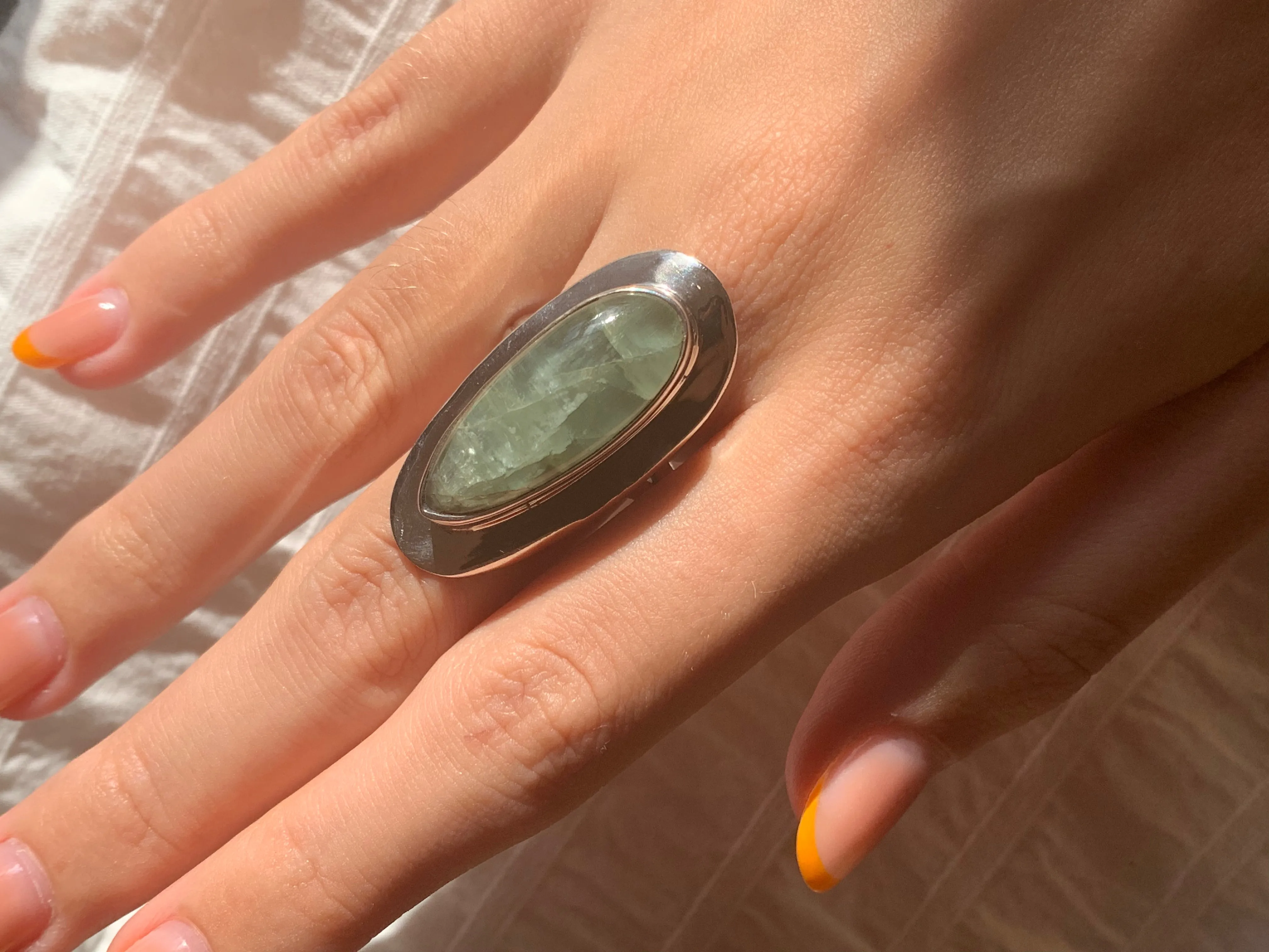 Green Aquamarine Dinah Ring - Long Teardrop (US 10)