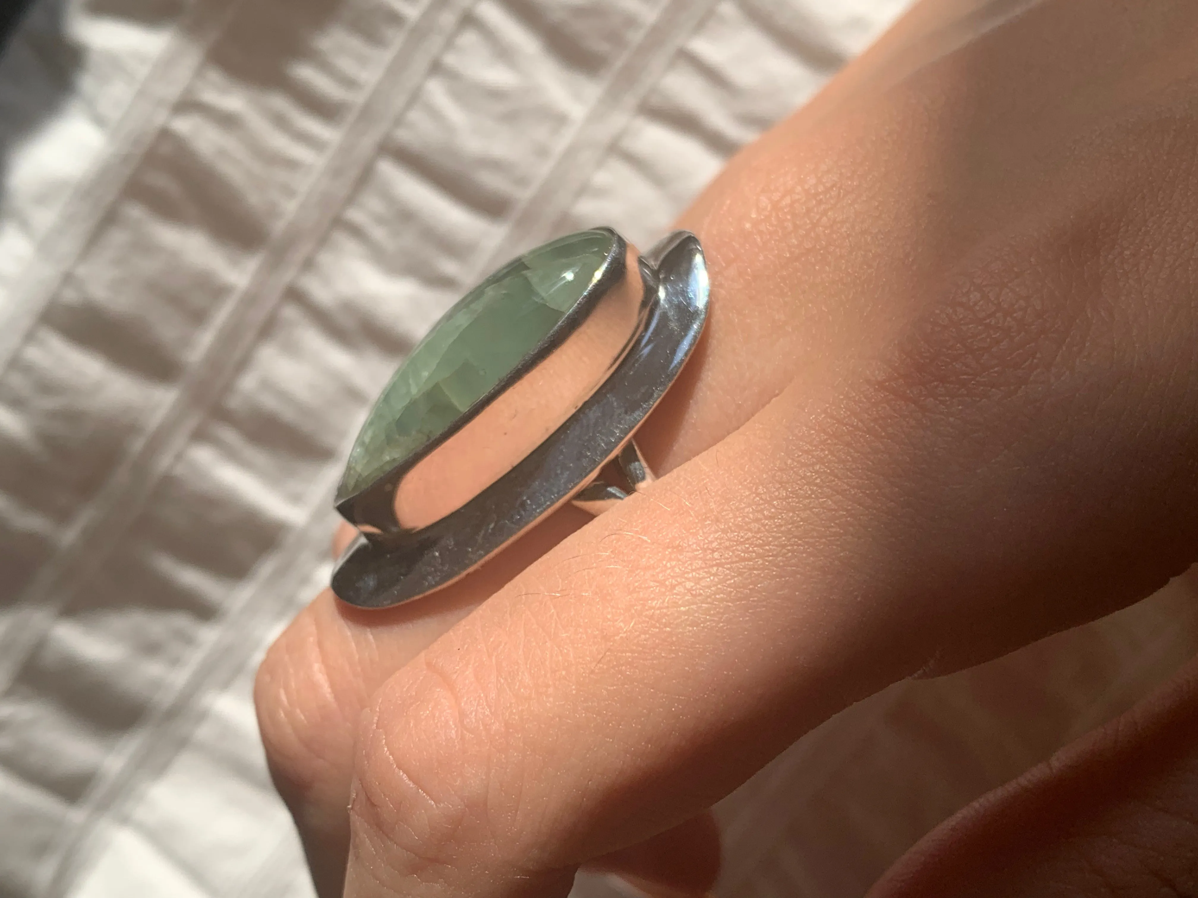 Green Aquamarine Dinah Ring - Long Teardrop (US 10)