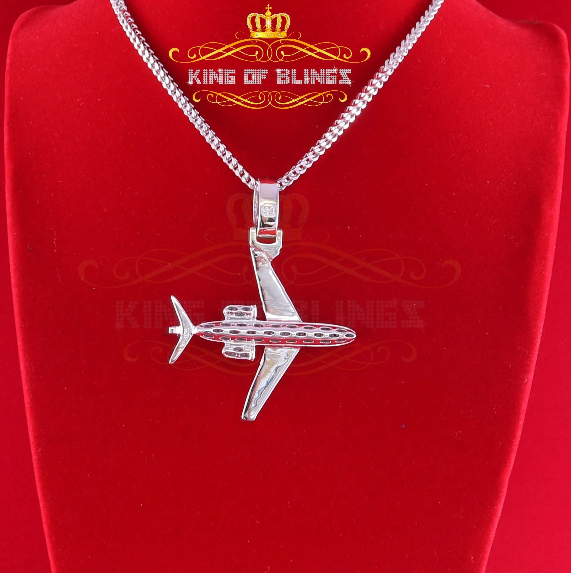 King Of Bling's White 925 Sterling Silver Aeroplane Shape Pendant with 1.82ct Cubic Zirconia