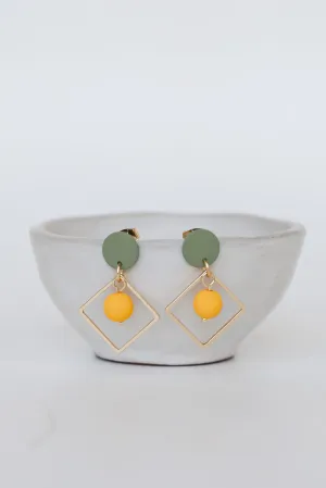 Kylie Green Square Drop Earrings