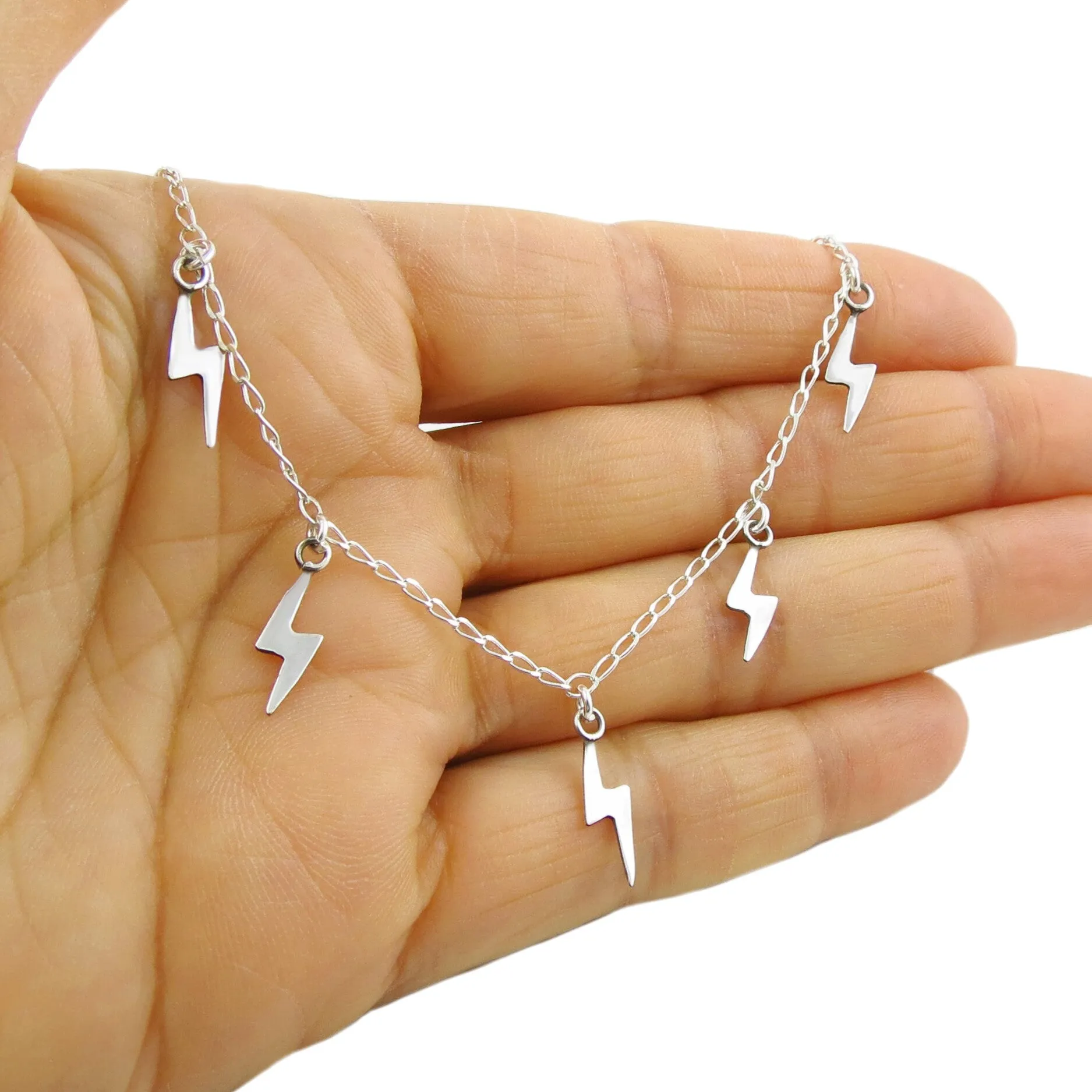 Lightening Bolt 925 Silver Chain Necklace