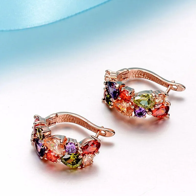 Luxury Rose Gold Plated Mona Lisa Stud Earrings For Women with Colorful Zircon Crystal Wedding Jewelry Earrings