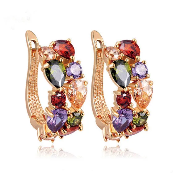 Luxury Rose Gold Plated Mona Lisa Stud Earrings For Women with Colorful Zircon Crystal Wedding Jewelry Earrings