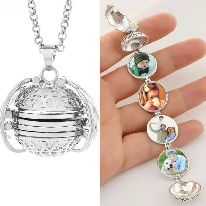 Magic 4 Photo Pendant Memory Floating Locket Necklace Angel Wings Flash Box Fashion Album Box Necklaces