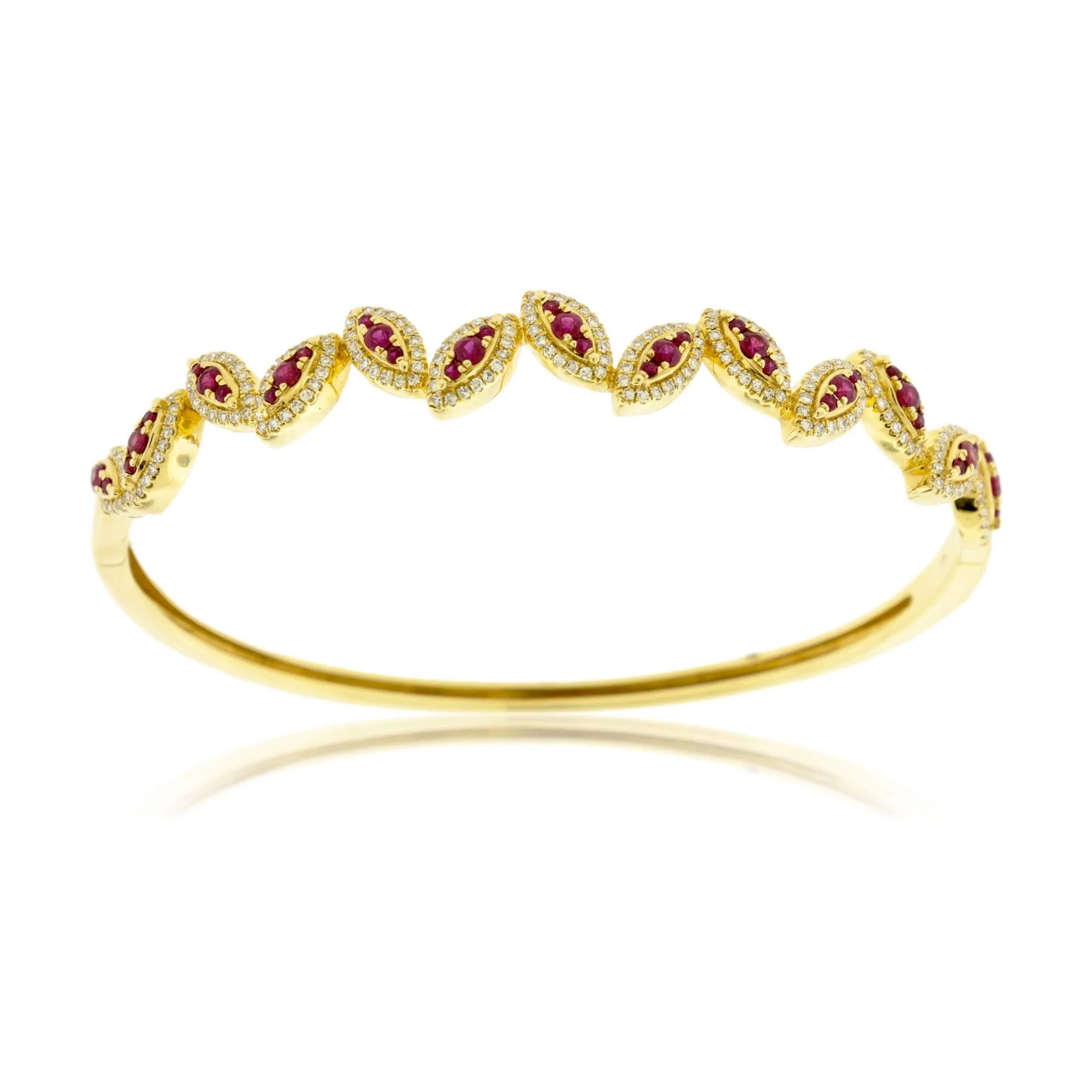 Marquise Shaped Rubies with Diamond Halos Bangle Bracelet