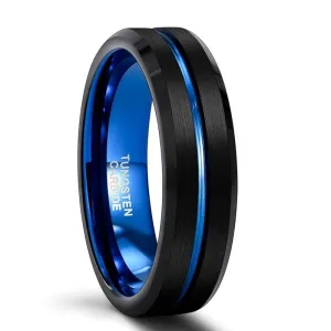 Men's Tungsten Carbide Wedding Band with Blue Line