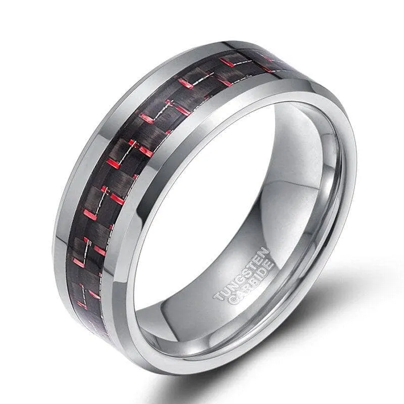 Men's Tungsten Wedding Band with Woven Pattern Inlay