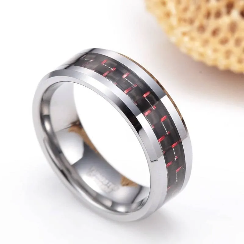 Men's Tungsten Wedding Band with Woven Pattern Inlay