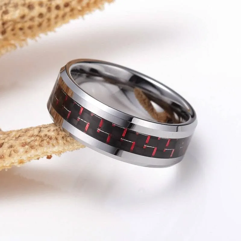 Men's Tungsten Wedding Band with Woven Pattern Inlay