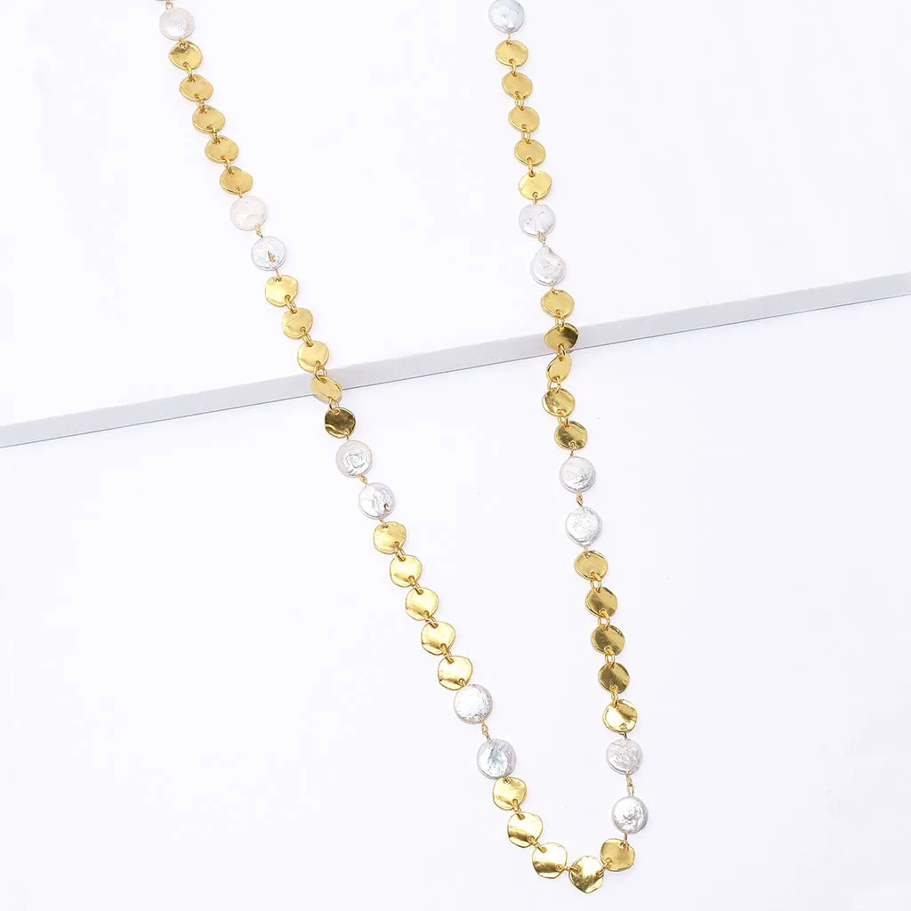 Mini Coin and pearls long Necklace