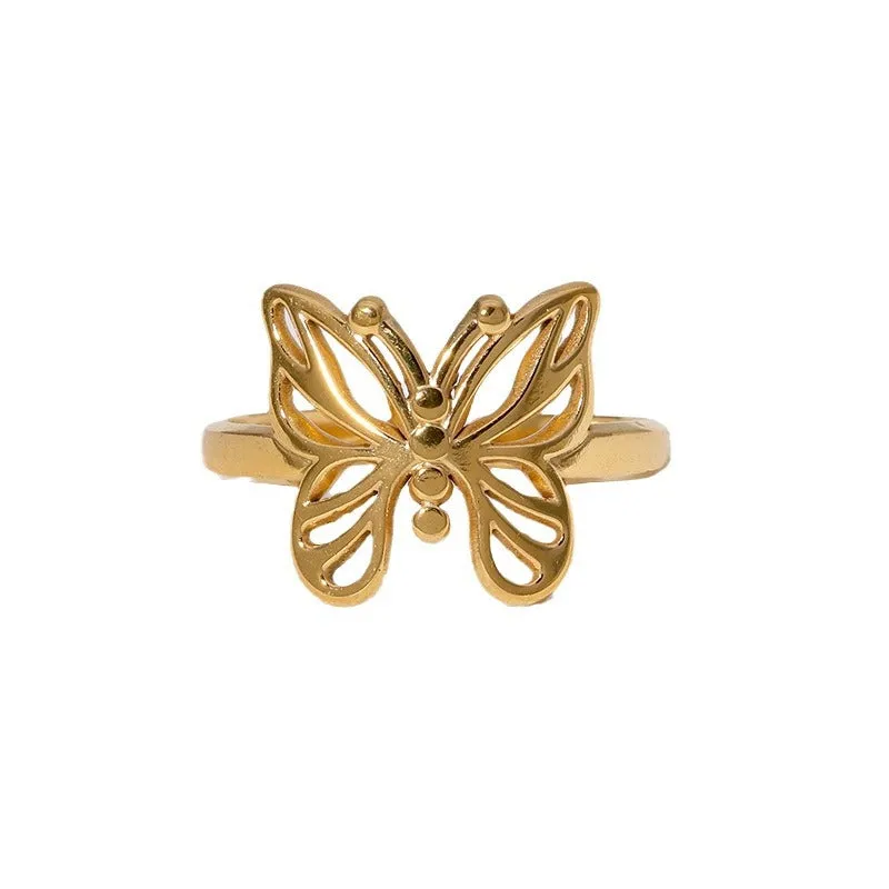 Minimalist Butterfly Animal Chinese Zodiac Stainless Steel Electroplating Rings