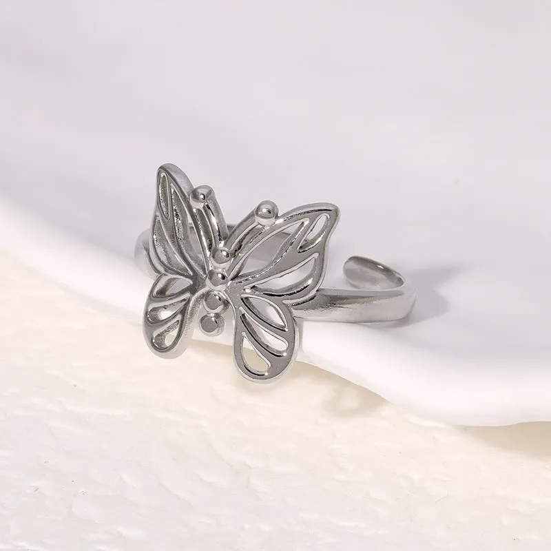 Minimalist Butterfly Animal Chinese Zodiac Stainless Steel Electroplating Rings