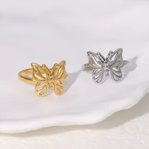 Minimalist Butterfly Animal Chinese Zodiac Stainless Steel Electroplating Rings