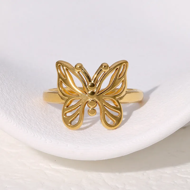 Minimalist Butterfly Animal Chinese Zodiac Stainless Steel Electroplating Rings