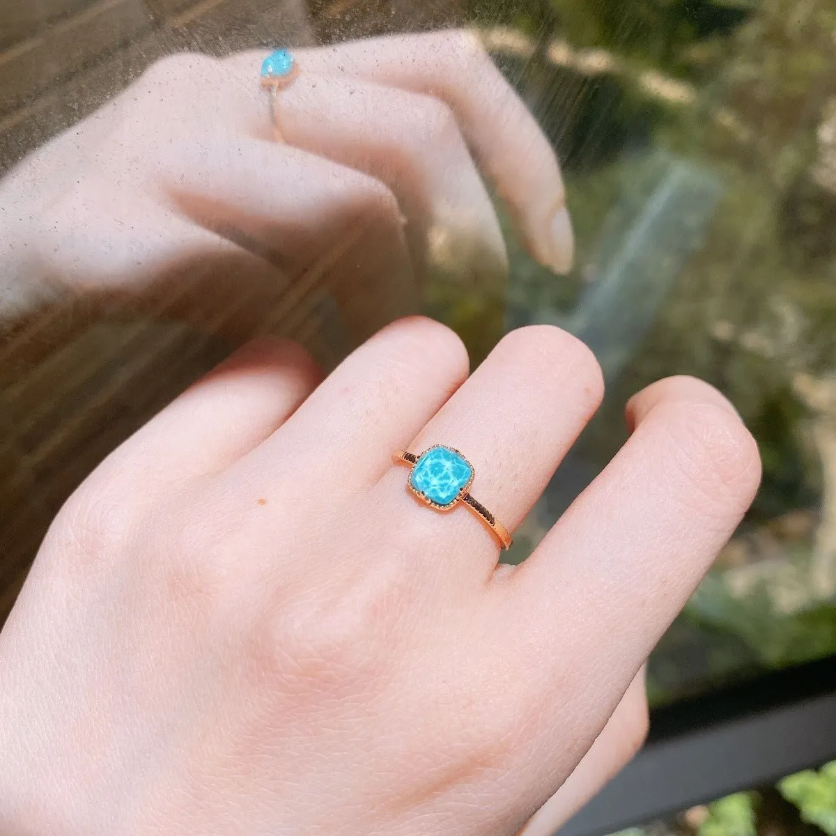 Minimalist Retro Turquoise & Clear Quartz Rings