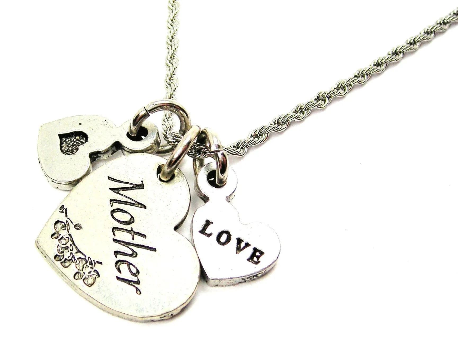 Mother Heart With Hearts Stainless Steel Rope Chain Necklace