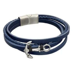 Navy Leather Anchor Plated Wristwear Bracelet B5319