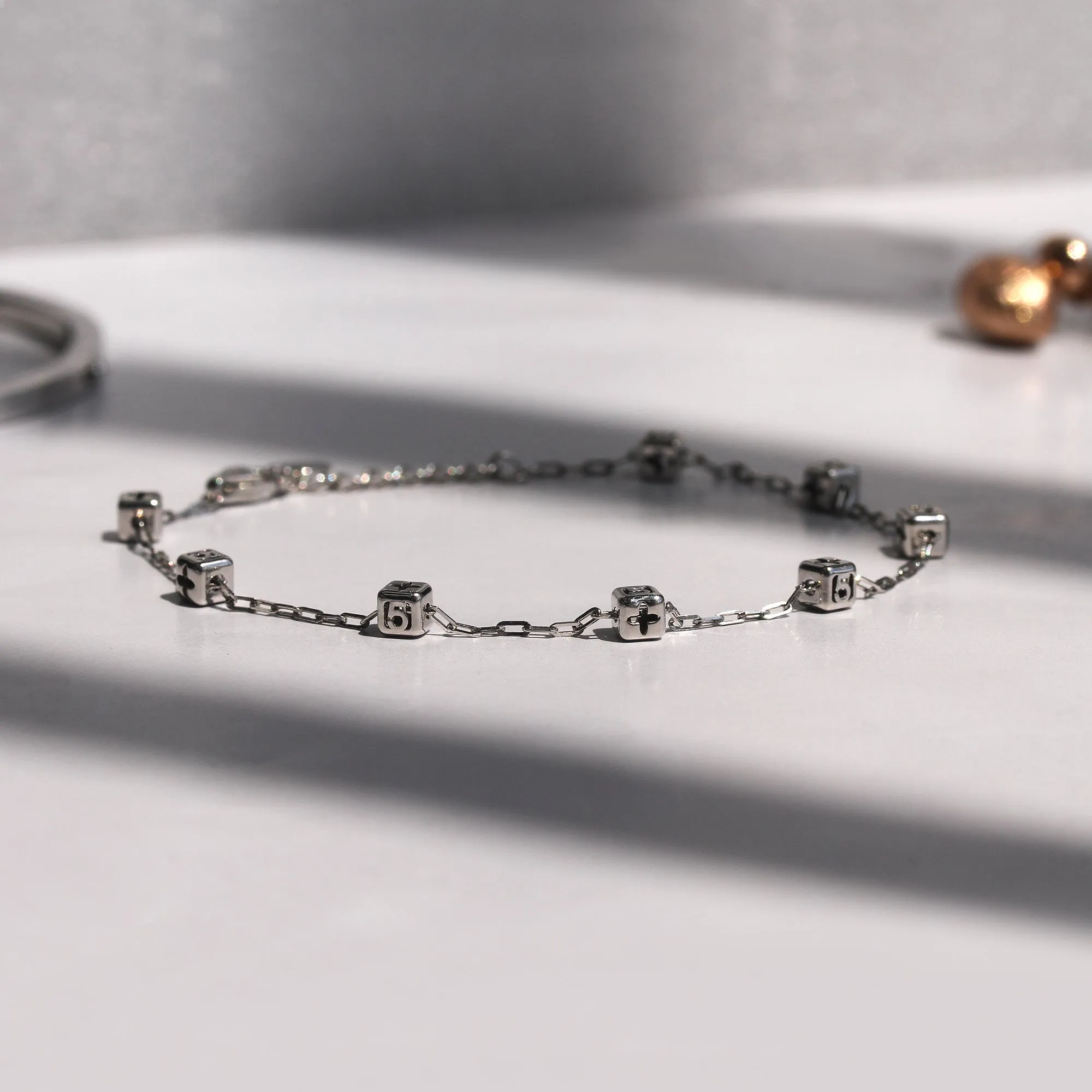 No. 5 Puffed Gold Cube Charm Bracelet | Anklet