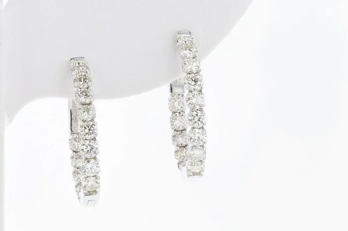 Oval In-and-Out Hinged Diamond Hoop Earrings 14K White Gold