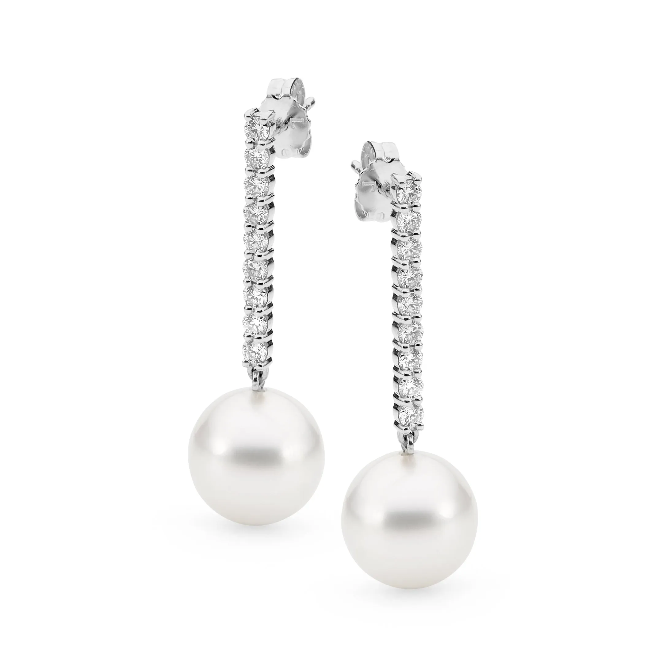 Pave Row Diamond and Pearl Earrings