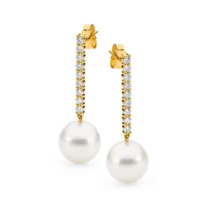 Pave Row Diamond and Pearl Earrings