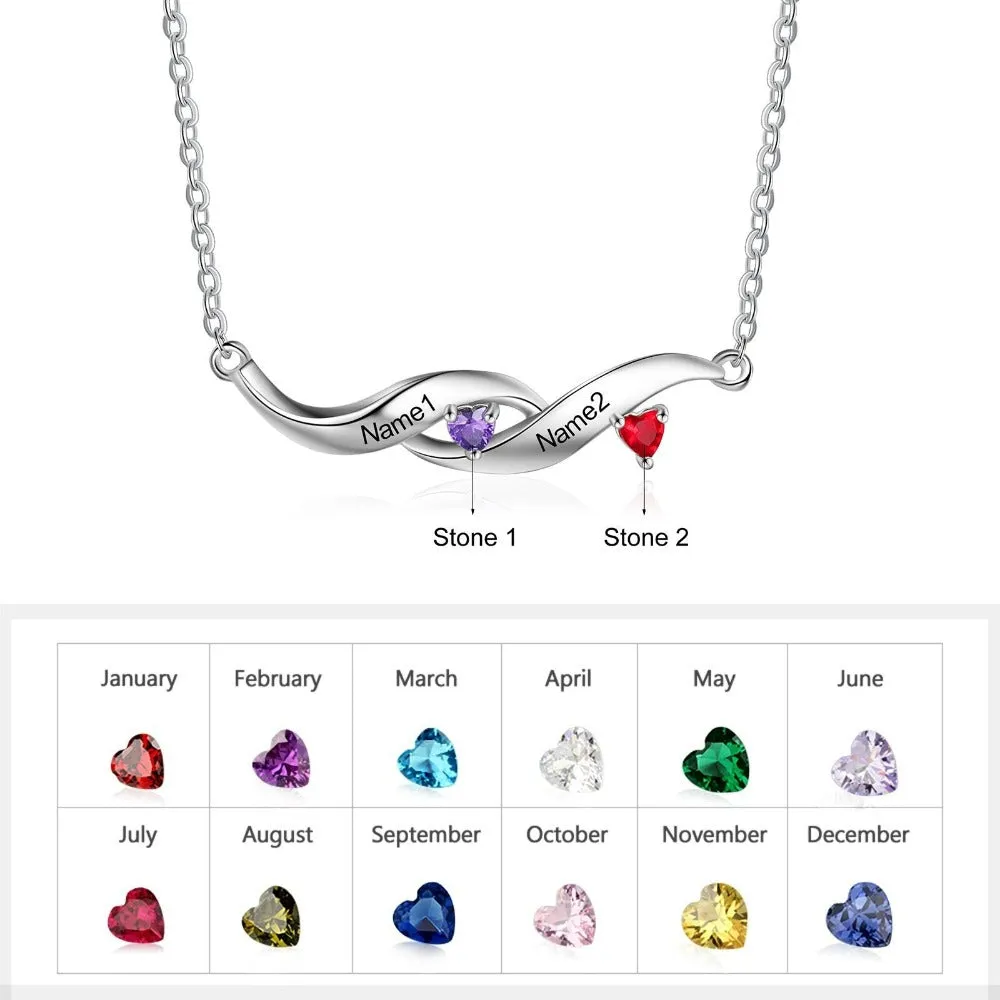 Personalized 2 Names Birthstone Necklaces