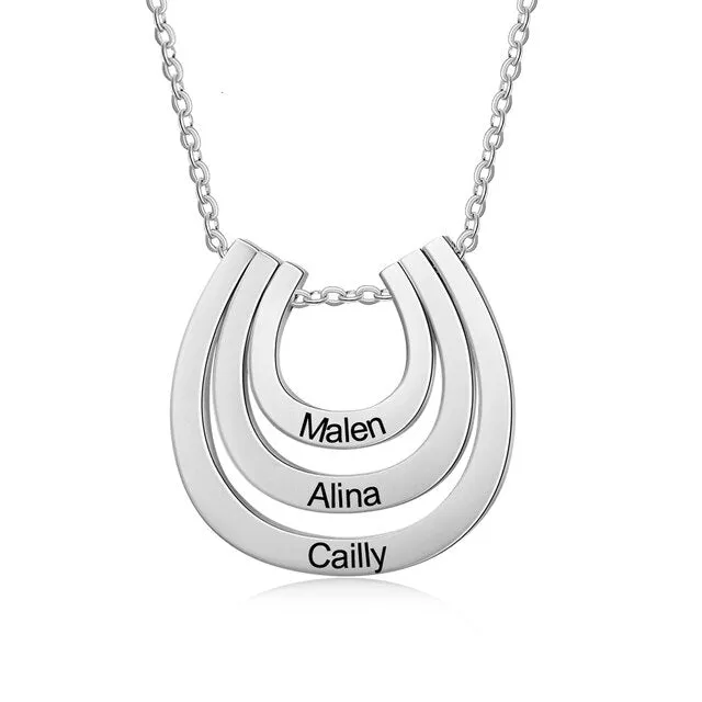 Personalized 3 Names Engraved Horseshoe Necklace