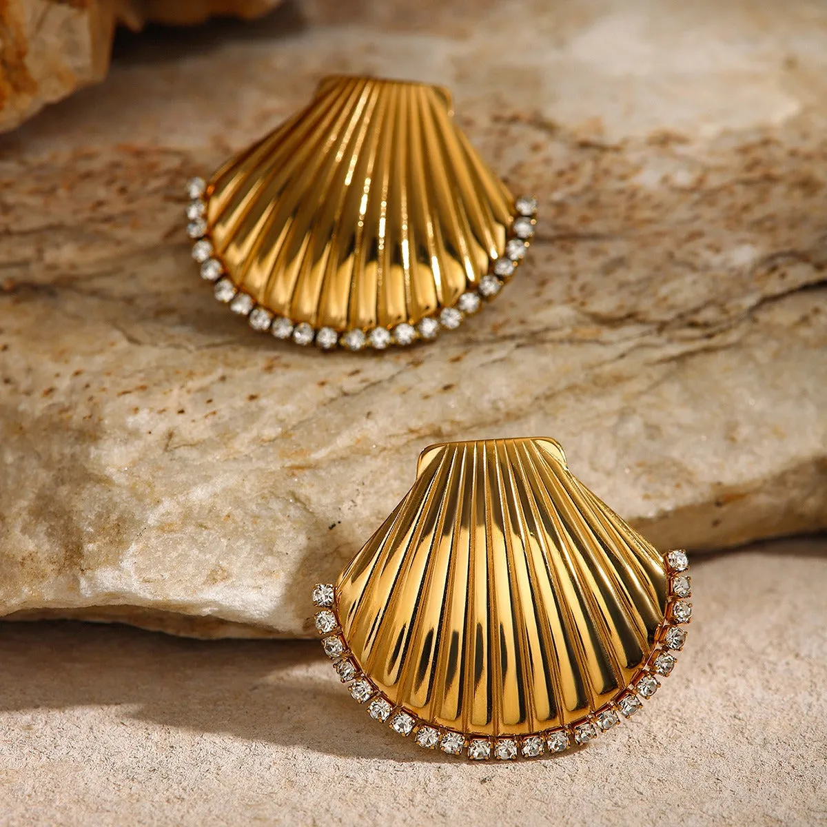 Pre Order:  Rhinestone Scallop Shell Earrings