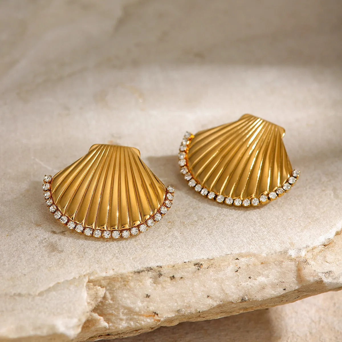 Pre Order:  Rhinestone Scallop Shell Earrings