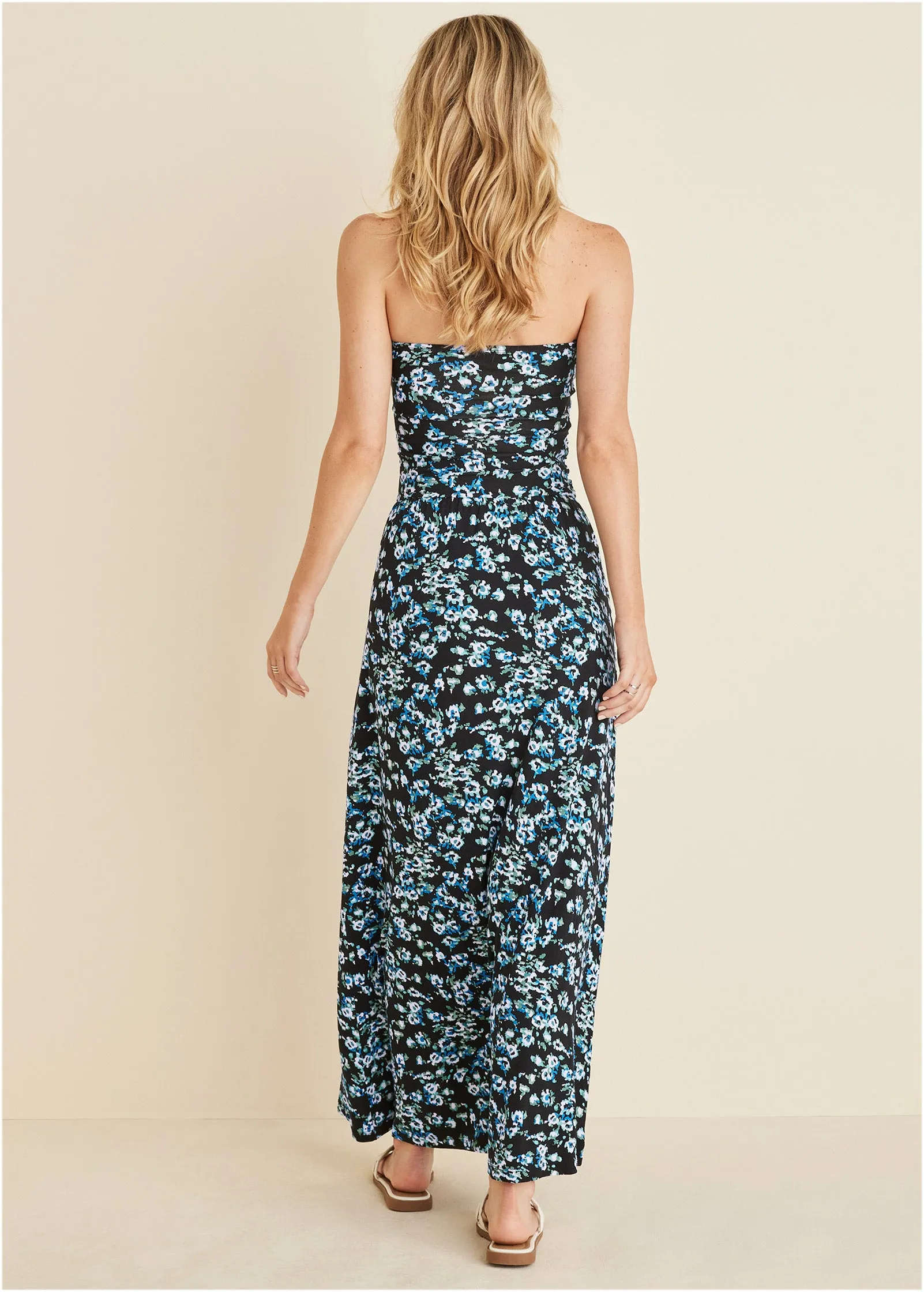 Printed Maxi Dress - Black & Blue