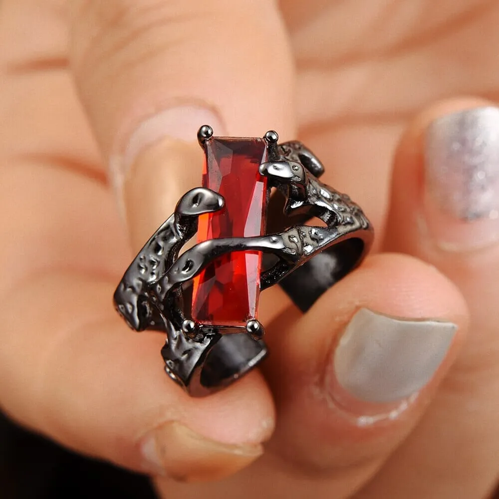 Punk Thorn Ruby Ring Black Resizable Ring