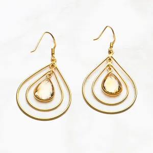 Quartz Double Teardrop Gold Earrings