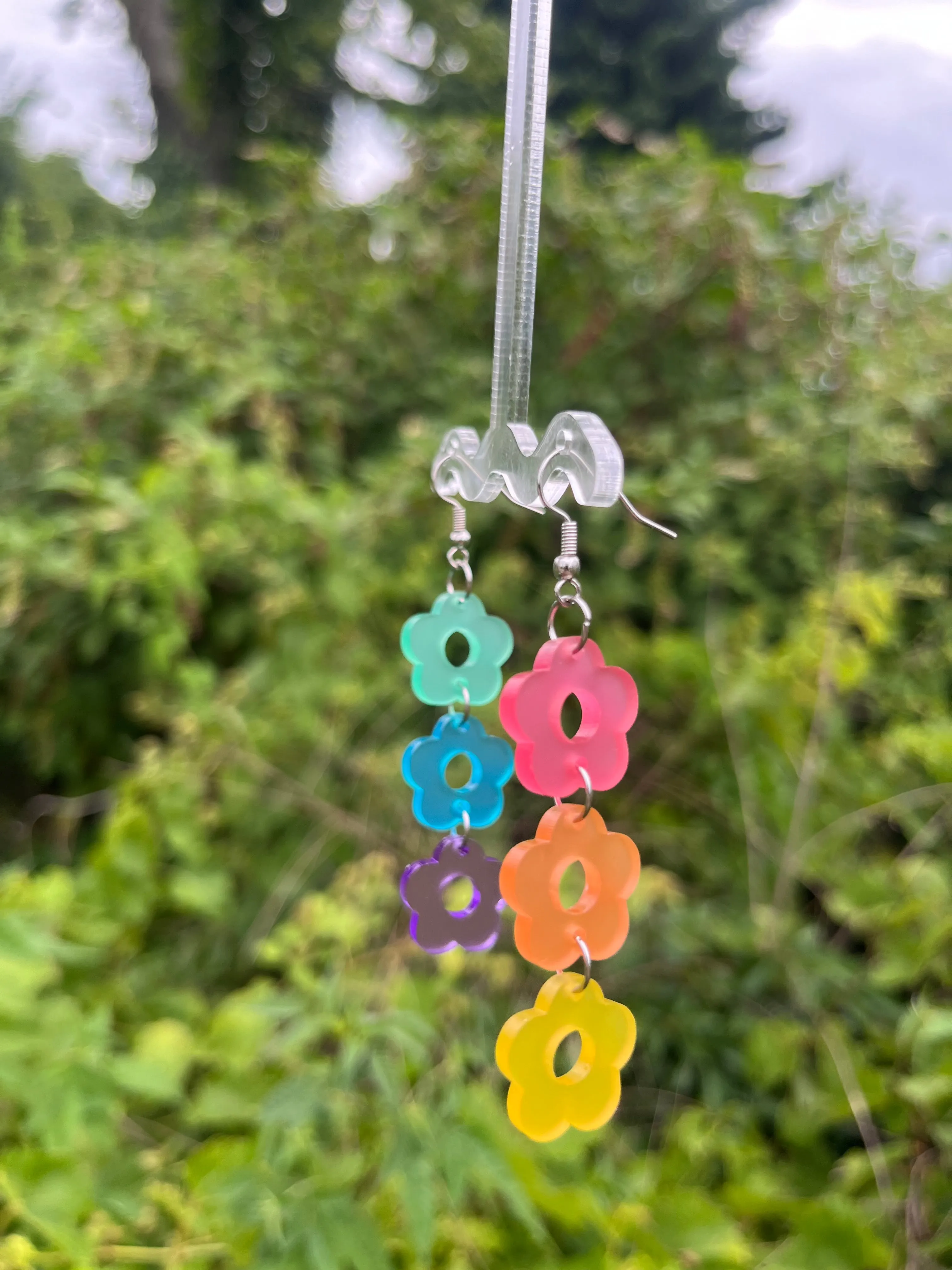 Rainbow Daisy Dangle Flower Acrylic Earrings