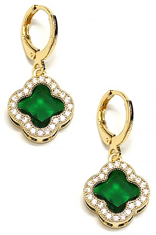 Raise The Stake Clover & CZ Huggie Earrings Green