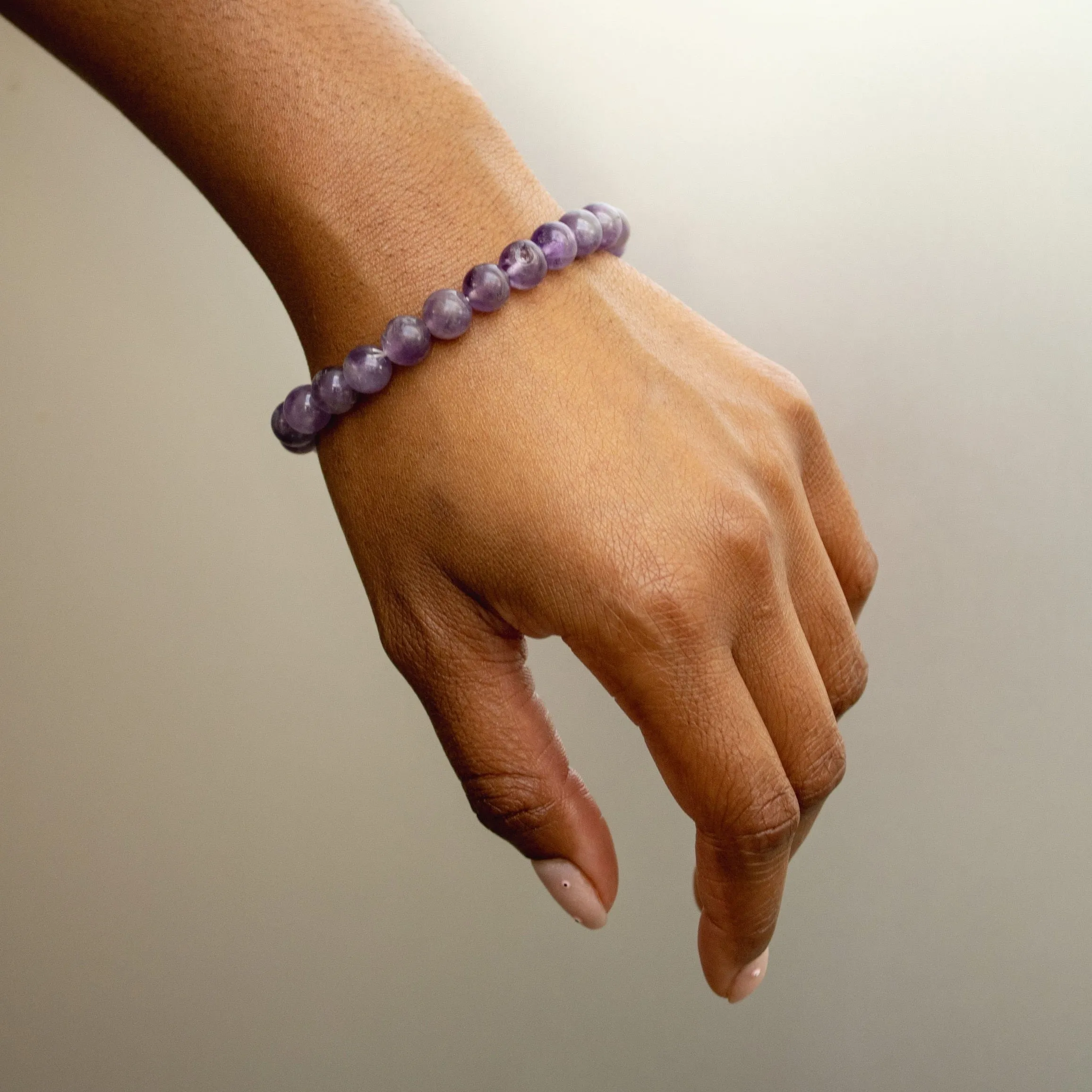 Real Amethyst Beaded Bracelet – Elastic Healing Crystal for Men & Women