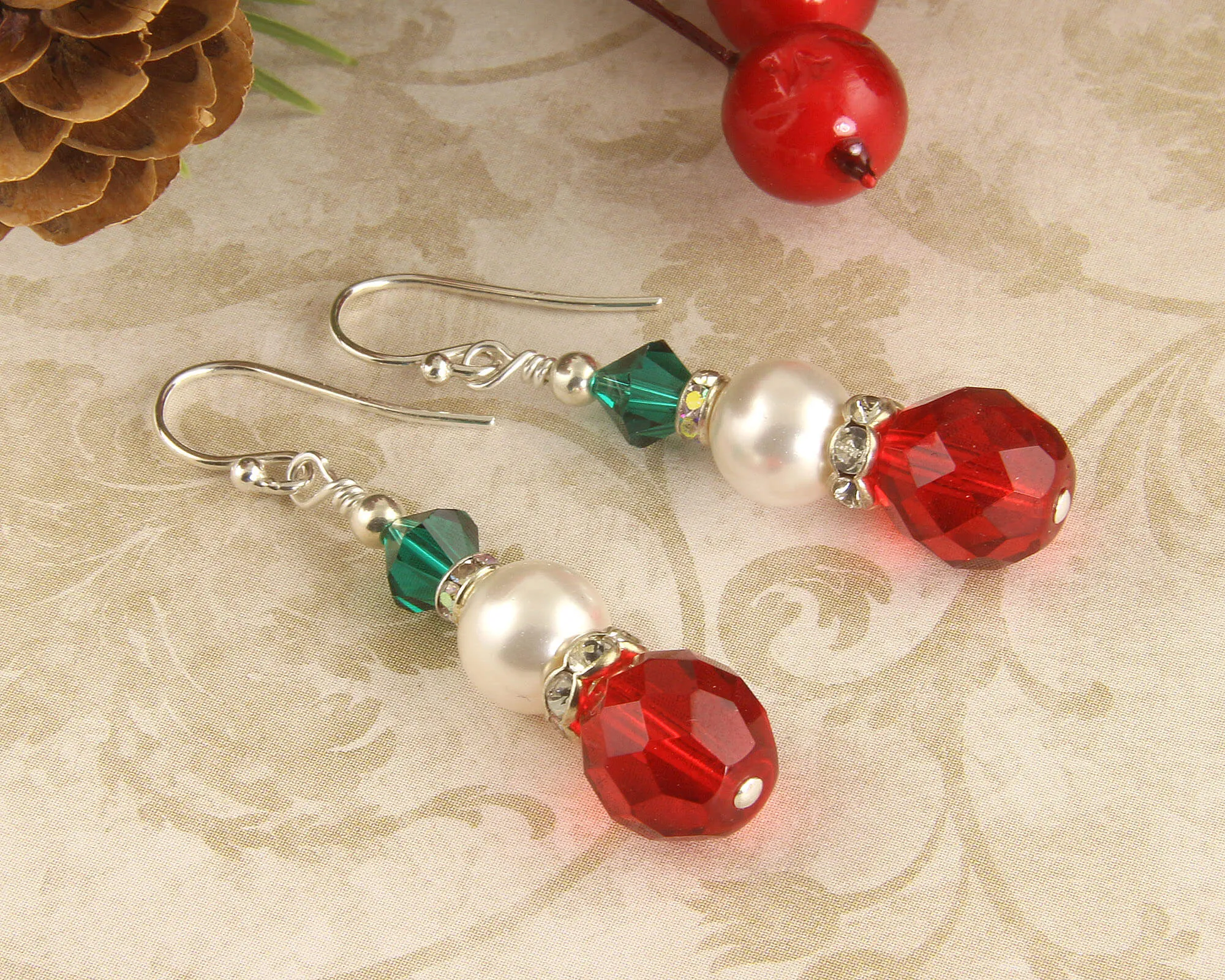 Red & Green Christmas Pearl Earrings