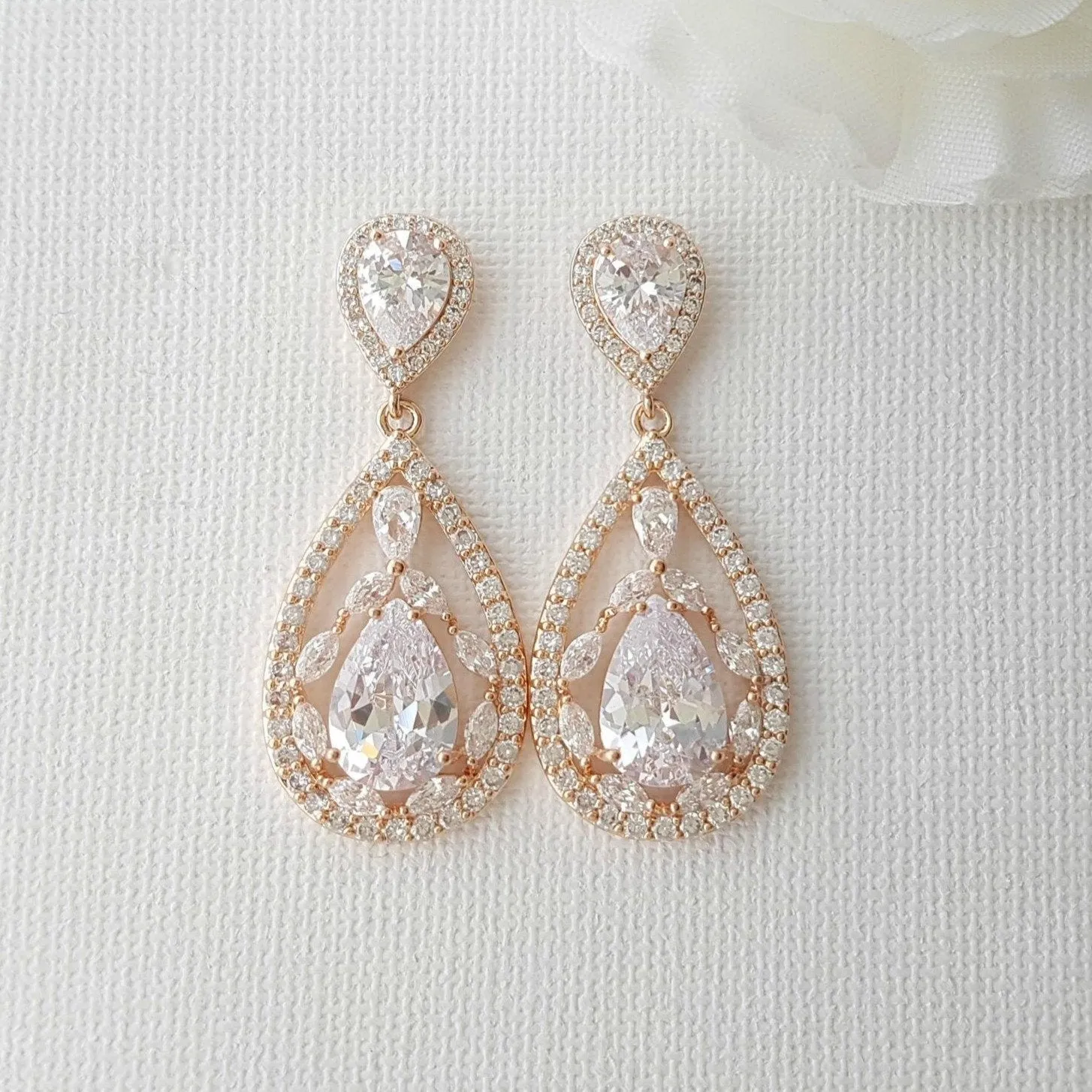 Rose Gold Clip On Earrings for Brides with Non Pierced Ears-Esther