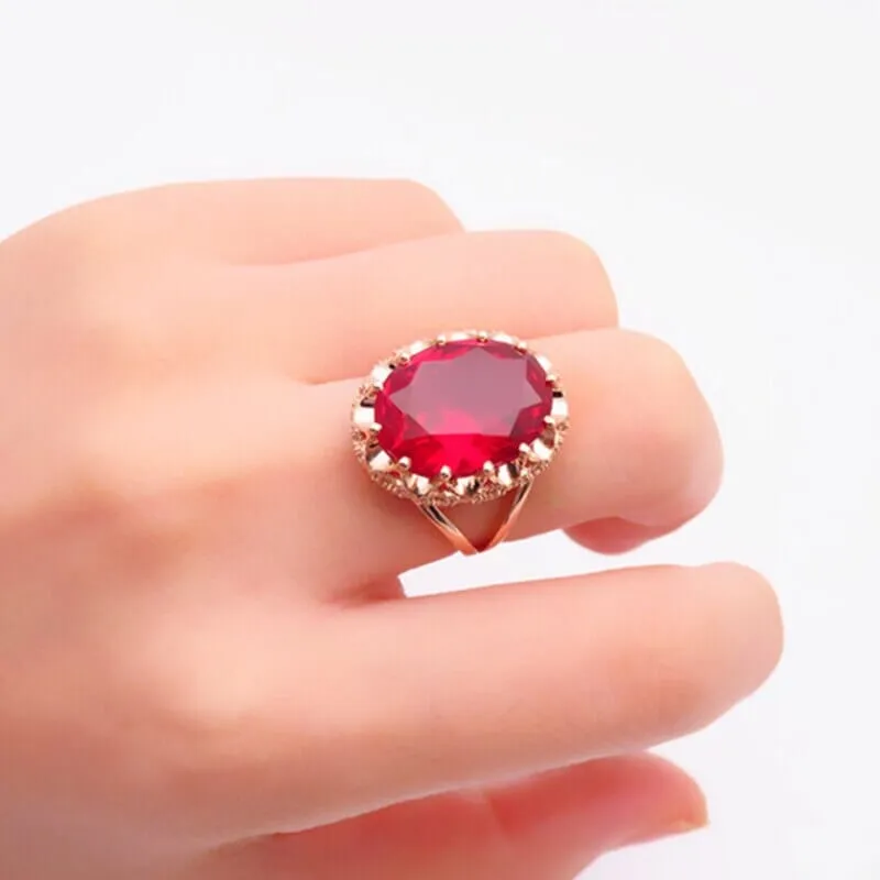 Rose Gold Inlaid Oval Ruby Resizable Ring