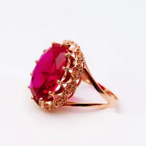 Rose Gold Inlaid Oval Ruby Resizable Ring