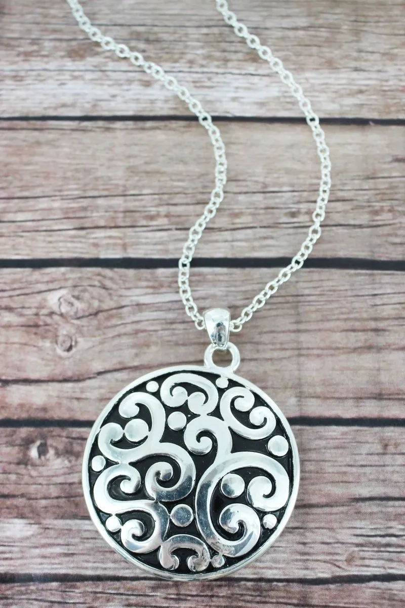 SALE! Mom's Blessing and Silvertone Scroll Double-Sided Pendant Necklace