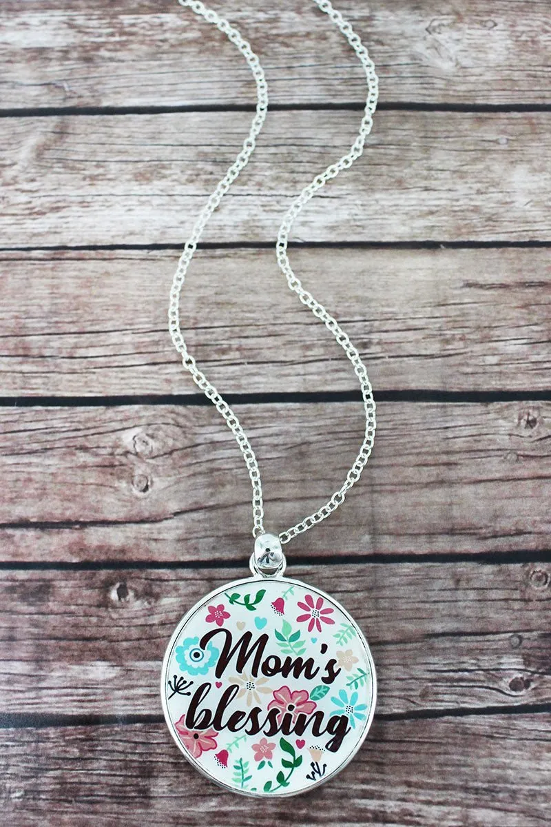 SALE! Mom's Blessing and Silvertone Scroll Double-Sided Pendant Necklace