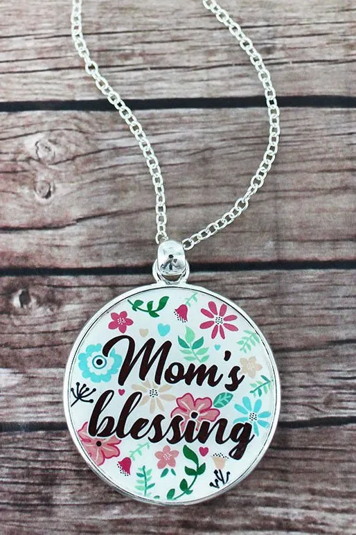 SALE! Mom's Blessing and Silvertone Scroll Double-Sided Pendant Necklace