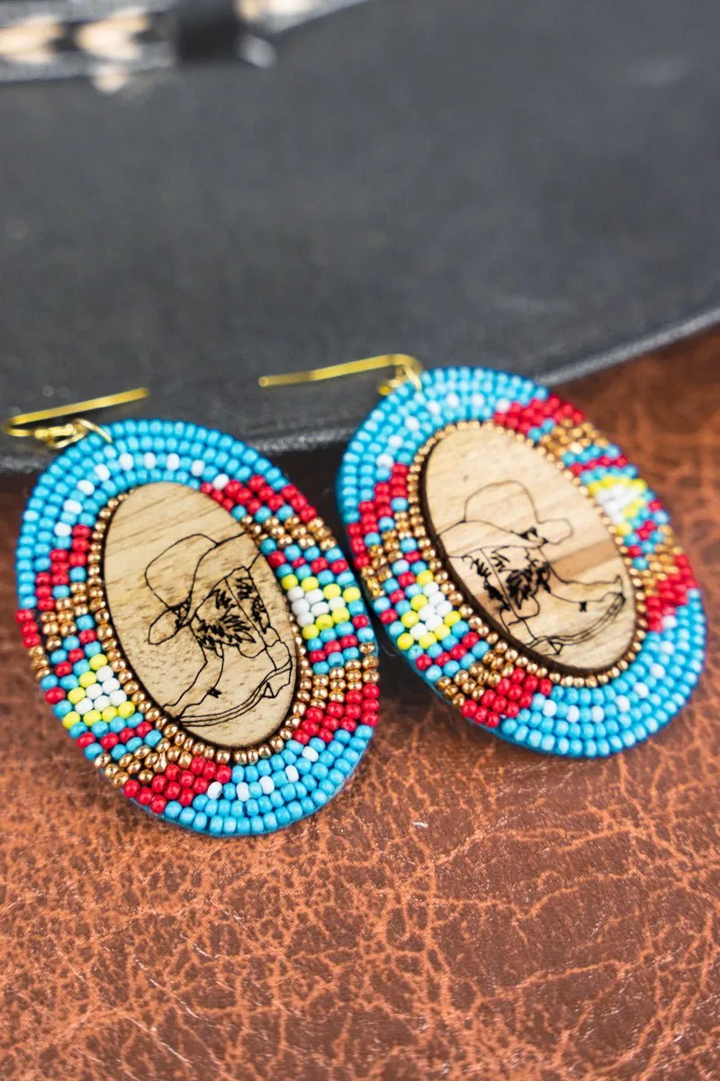 SALE! Rodeo Ridge Wood and Turquoise Multi Seed Bead Oval Earrings