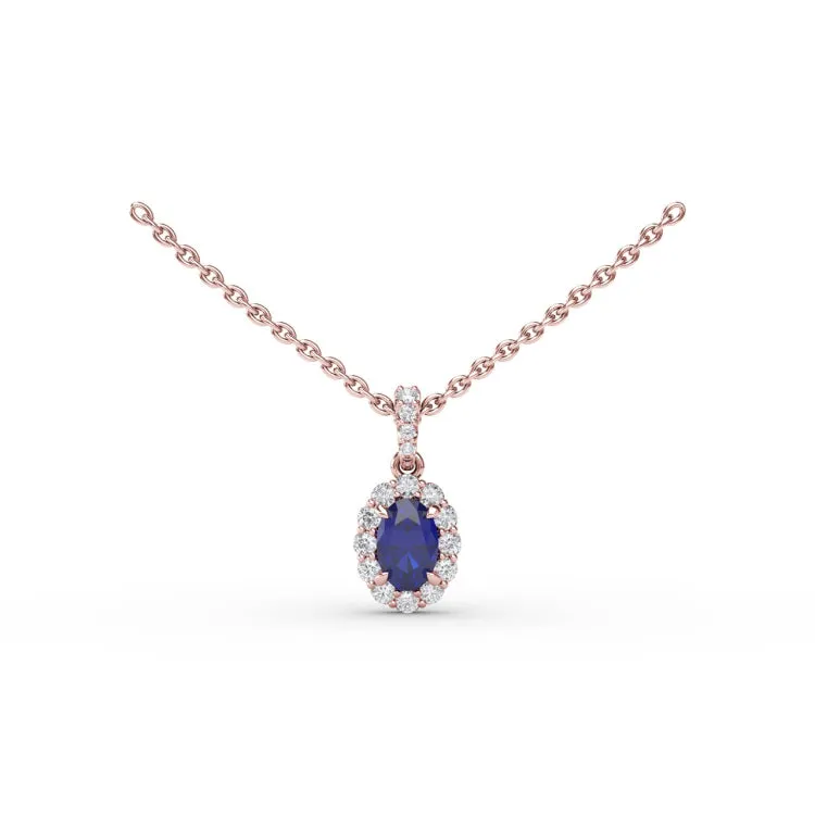 Sapphire and Diamond Halo Necklace