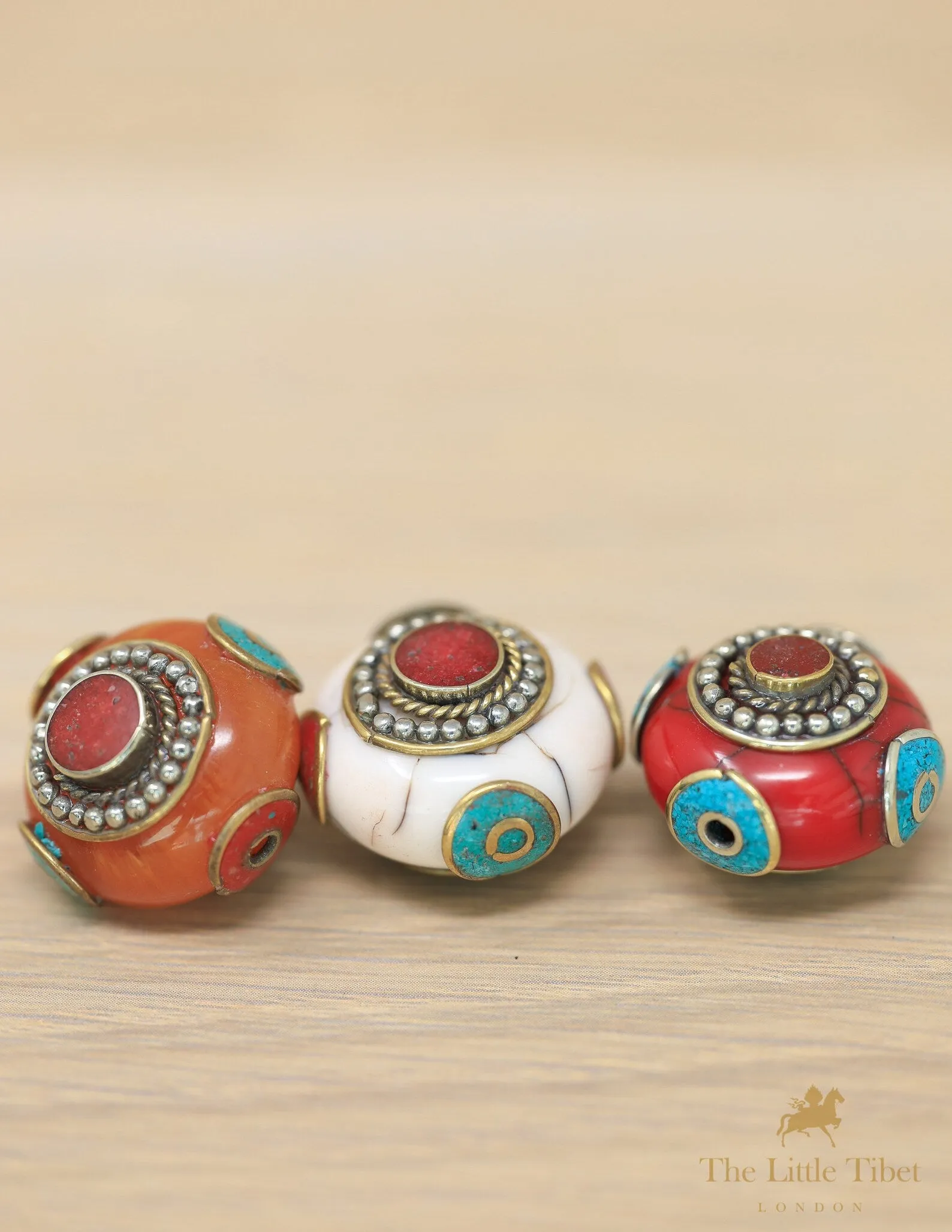 Saucer Beads - Nepal Beads - Inlay Beads - Turquoise Inlay Beads - Tibetan Inlaid Beads -Tibet beads - E2