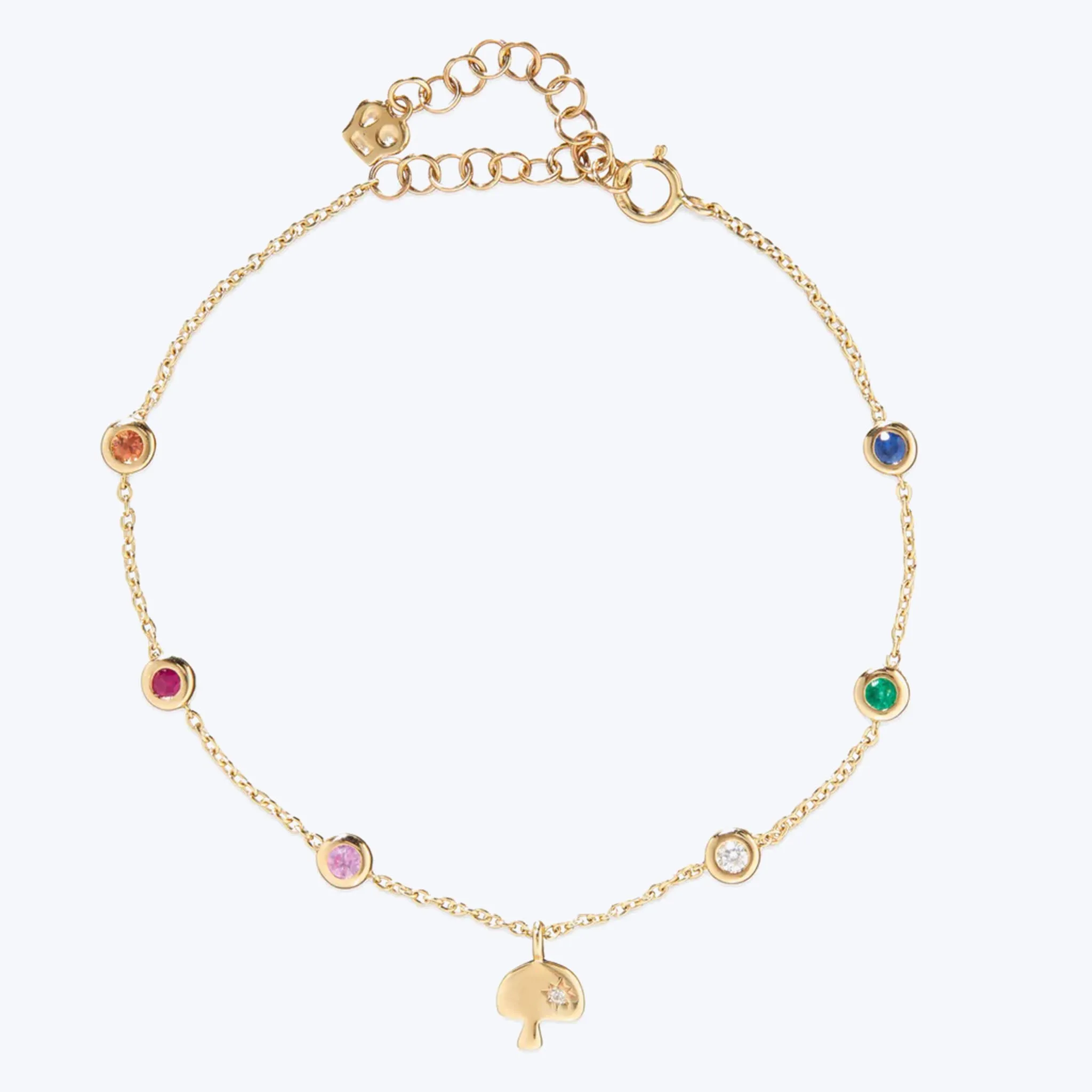 Shroom Charm and Gemstone Bezel Station Bracelet