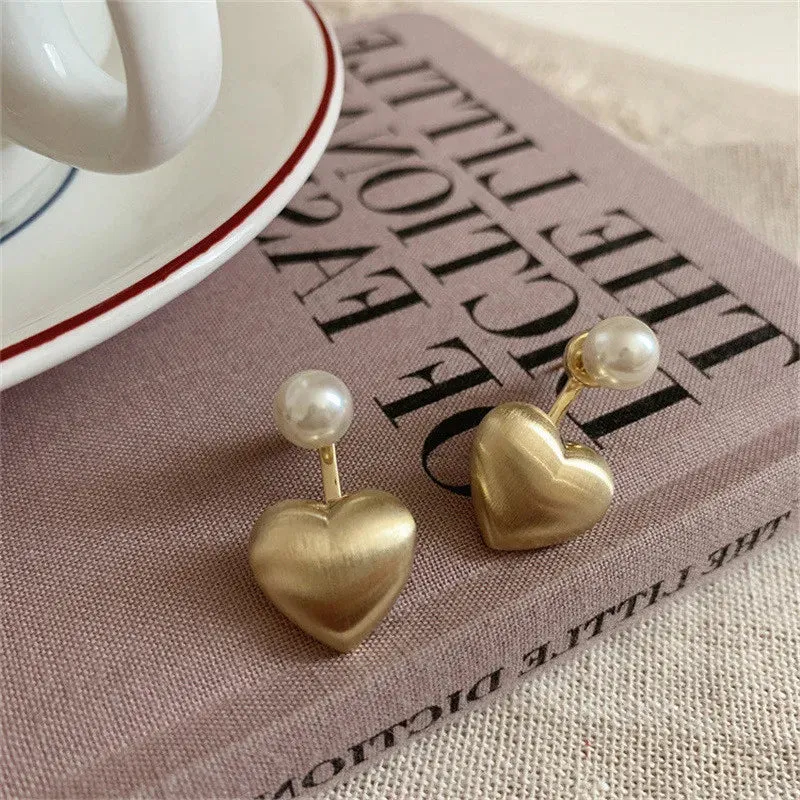 Silver Color Love Heart Trendy Elegant Bride Pearl Minimalist Earring