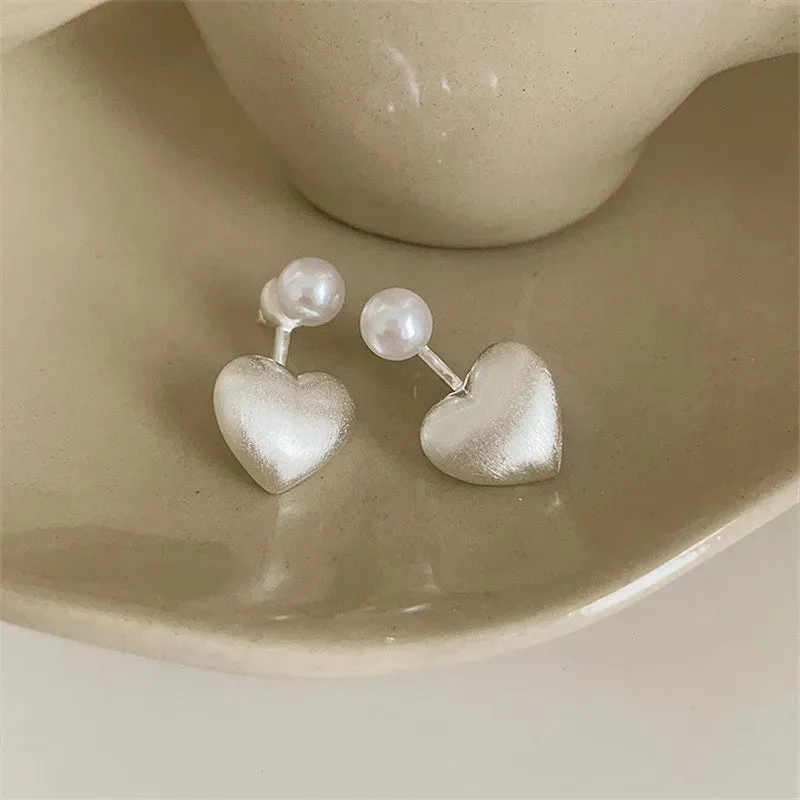 Silver Color Love Heart Trendy Elegant Bride Pearl Minimalist Earring