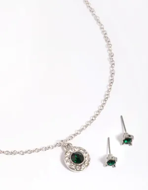 Silver Diamante Necklace & Earrings Set