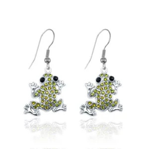 Silver Green Frog Charm Dangle Earrings